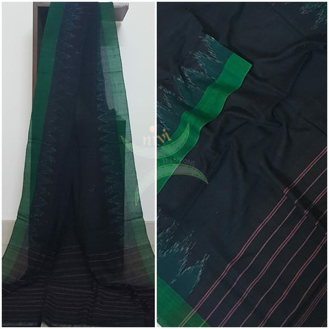 Black with green handloom sambalpuri ikat mul cotton dupatta