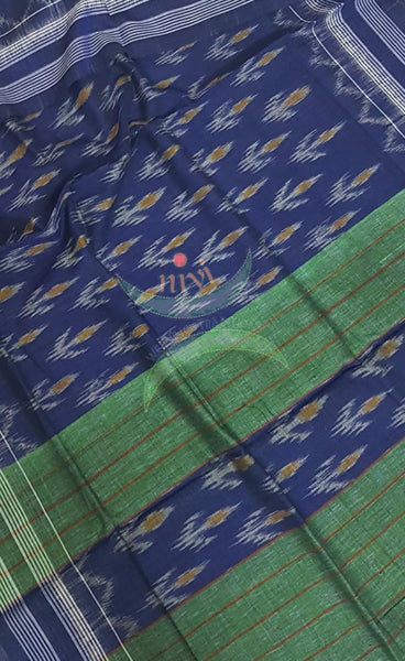 Royal blue with green handloom sambalpuri ikat mul cotton dupatta