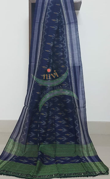 Royal blue with green handloom sambalpuri ikat mul cotton dupatta