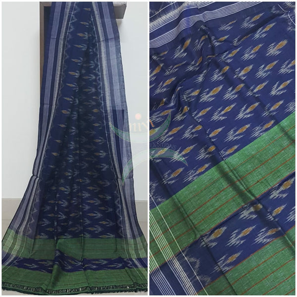 Royal blue with green handloom sambalpuri ikat mul cotton dupatta