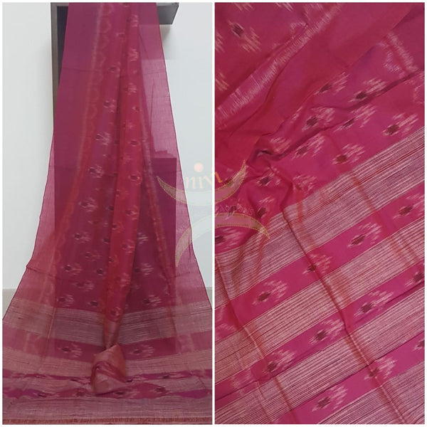 Fuchsia pink handloom pochampalli ikat mul cotton dupatta