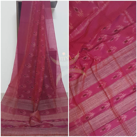 Fuchsia pink handloom pochampalli ikat mul cotton dupatta