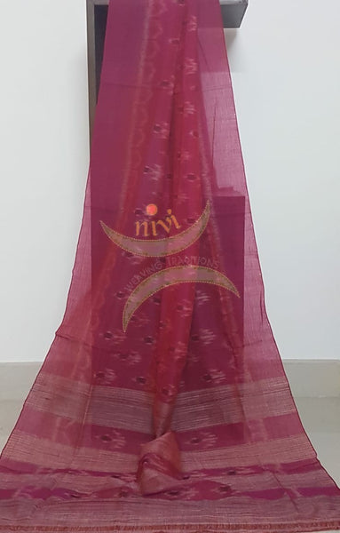 Fuchsia pink handloom pochampalli ikat mul cotton dupatta