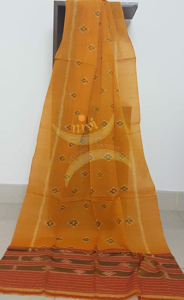 Mustard handloom pochampalli ikat mul cotton dupatta