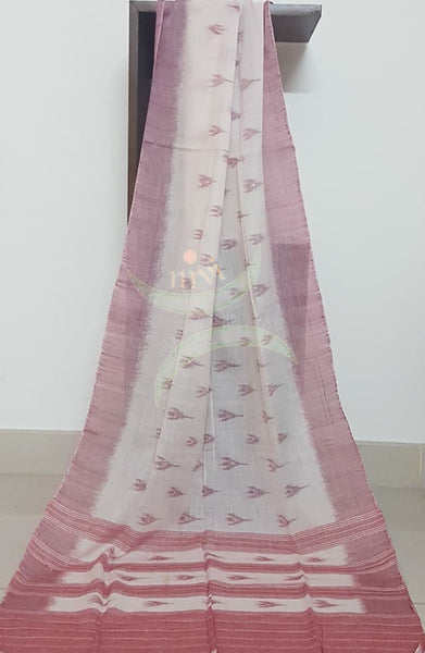 Off white Pink handloom sambalpuri ikat mul cotton dupatta