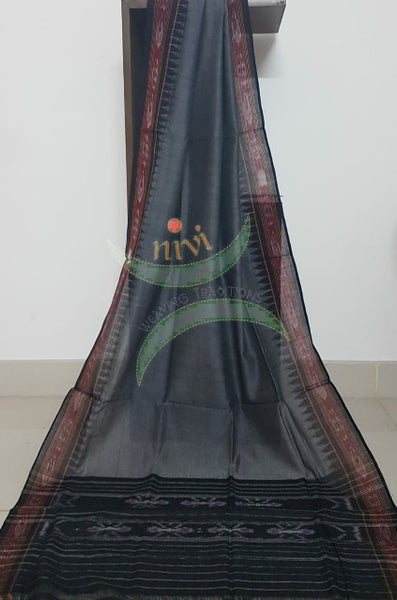 Grey with black handloom sambalpuri ikat mul cotton dupatta