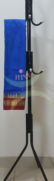 Royal blue handloom pure silk ilkal with contrasting red border and pallu