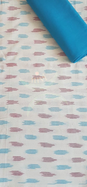 White and blue combination handloom pochampalli ikat 3 piece suit set.