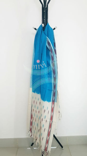 White and blue combination handloom pochampalli ikat 3 piece suit set.