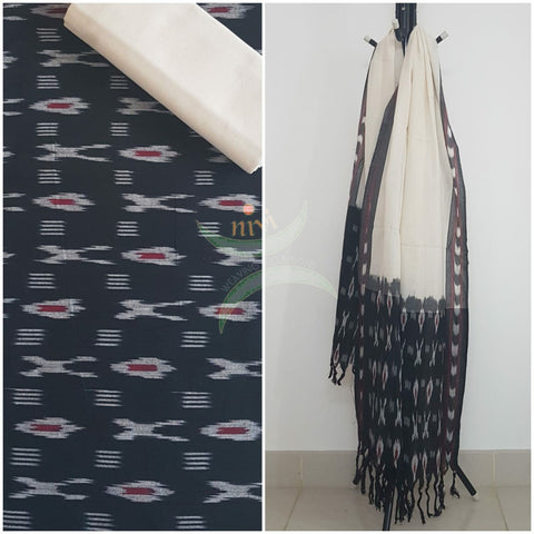 Black and white combination handloom pochampalli ikat 3 piece suit set.