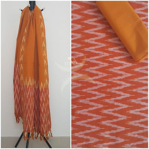 Orange handloom pochampalli ikat 3 piece suit set.