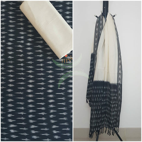 Black and white combination handloom pochampalli ikat 3 piece suit set.