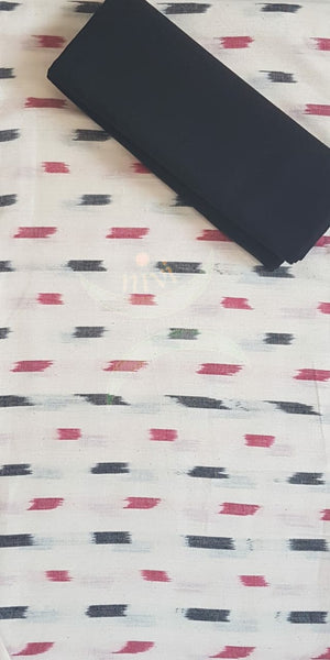 White and black combination handloom pochampalli ikat 3 piece suit set.