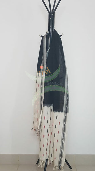 White and black combination handloom pochampalli ikat 3 piece suit set.