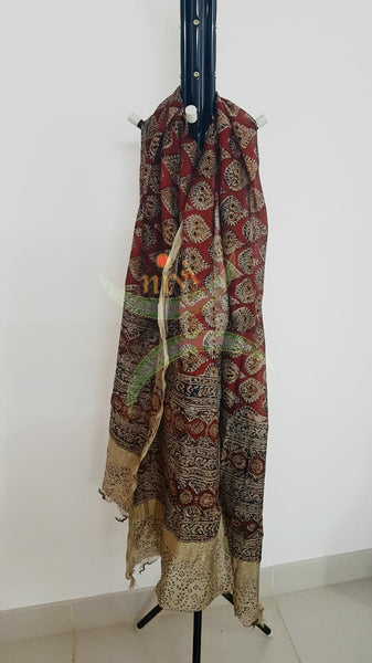 Maroon handloom chanderi kalamkari dupatta