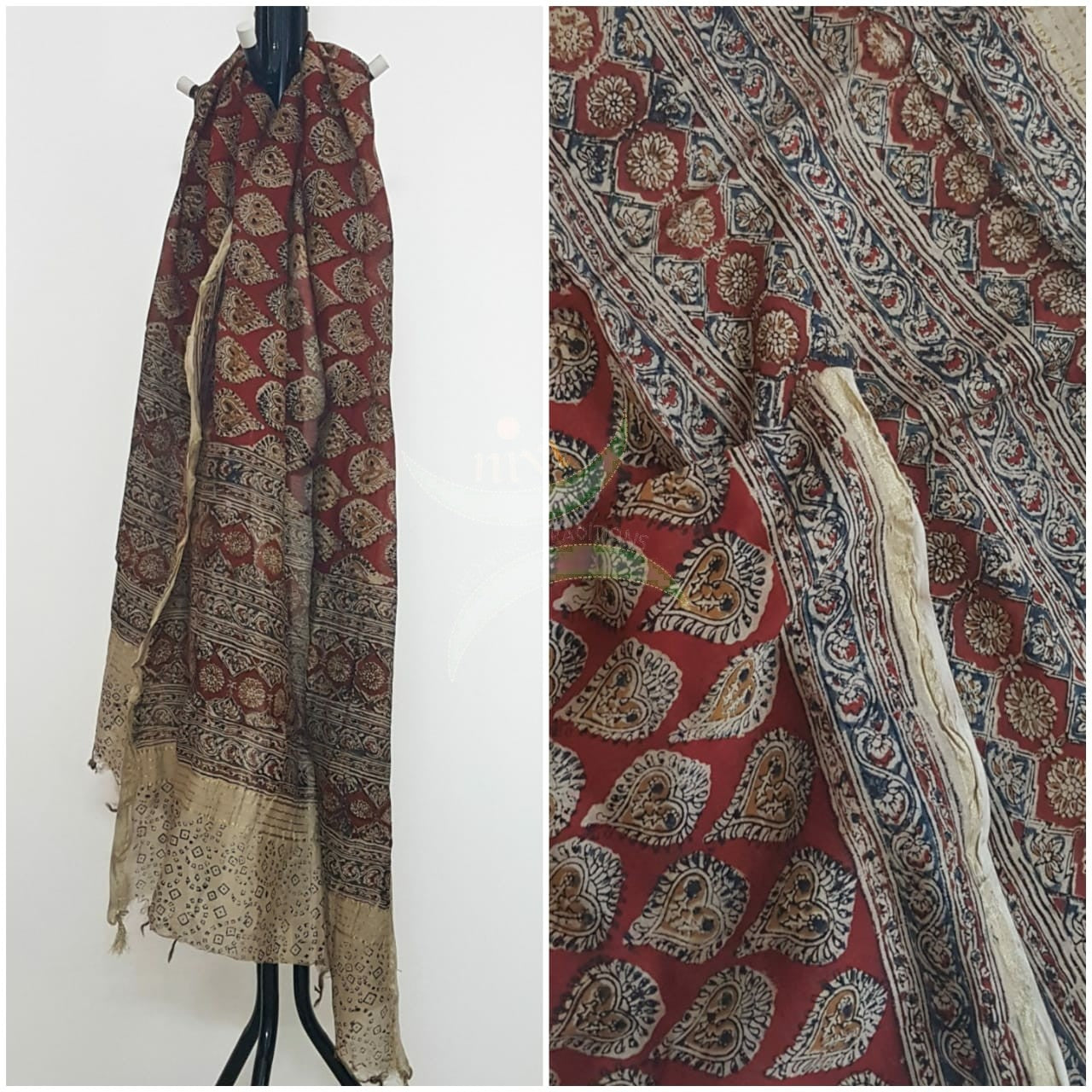 Maroon handloom chanderi kalamkari dupatta