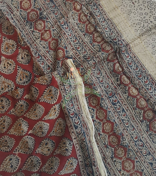 Maroon handloom chanderi kalamkari dupatta
