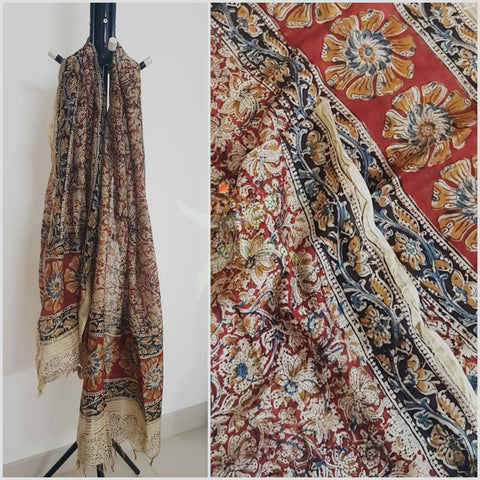 Red handloom chanderi kalamkari dupatta