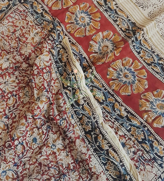 Red handloom chanderi kalamkari dupatta