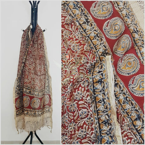 Red handloom chanderi kalamkari dupatta