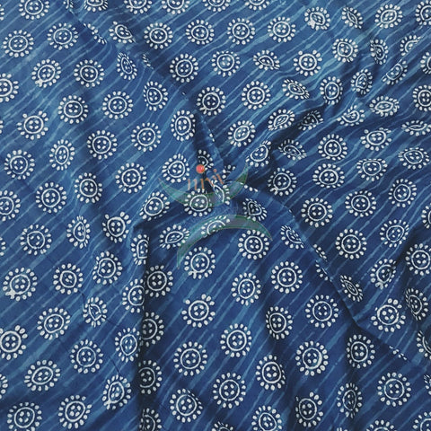 Indigo hand block printed cotton fabric
