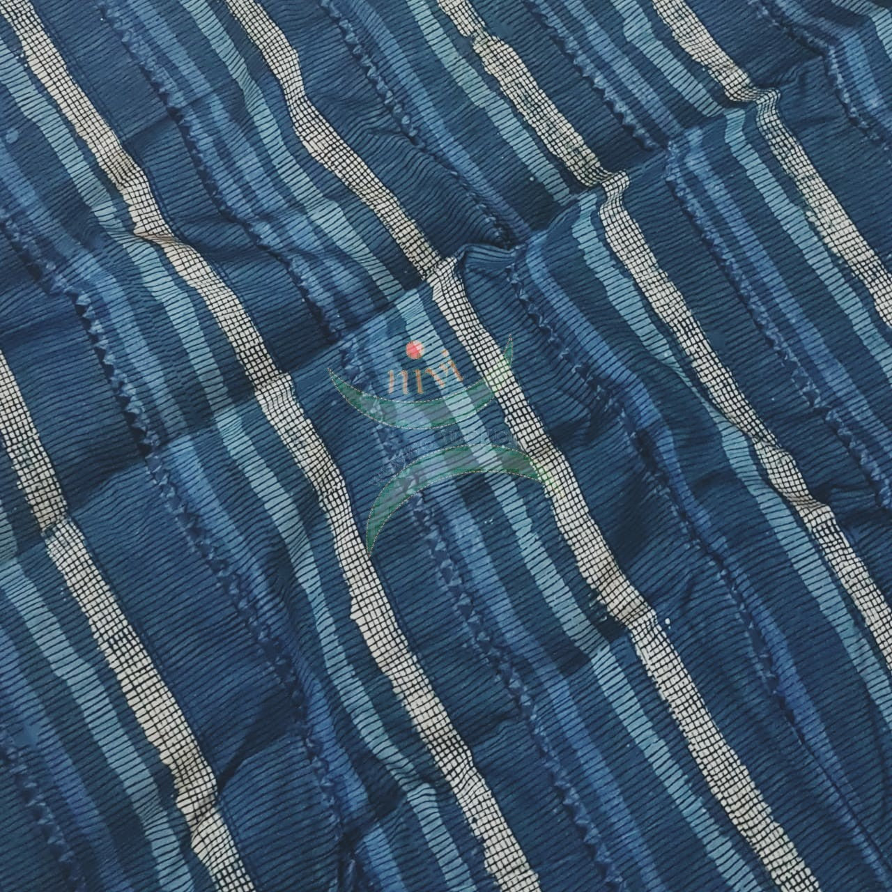 Indigo hand block printed cotton fabric