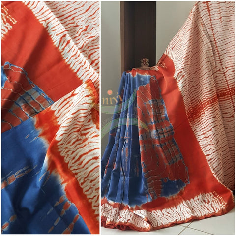 Blue and orange handloom Chanderi batik