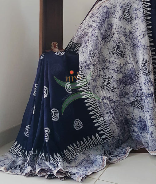 Indigo handloom  batik Chanderi saree