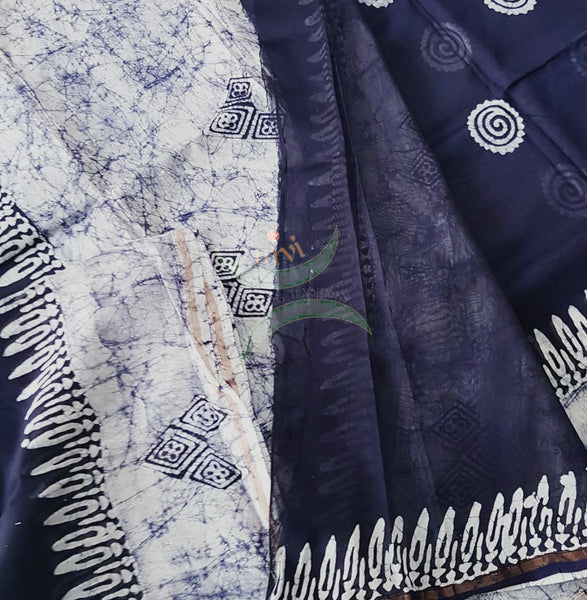 Indigo handloom  batik Chanderi saree