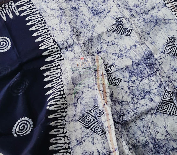 Indigo handloom  batik Chanderi saree