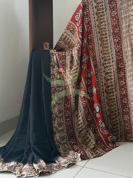 Black chennur silk handloom kalamkari Saree