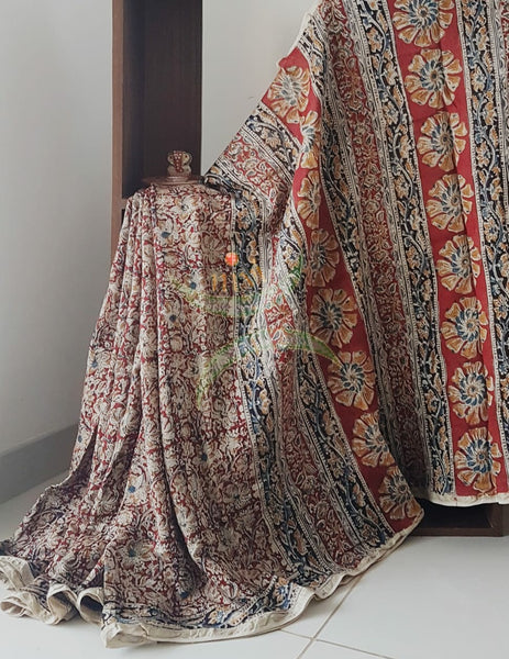 Red Handloom chanderi kalamkari