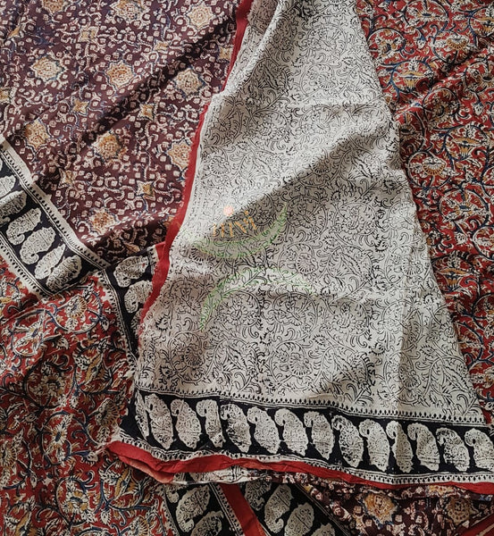 Red chennur silk handloom kalamkari Saree
