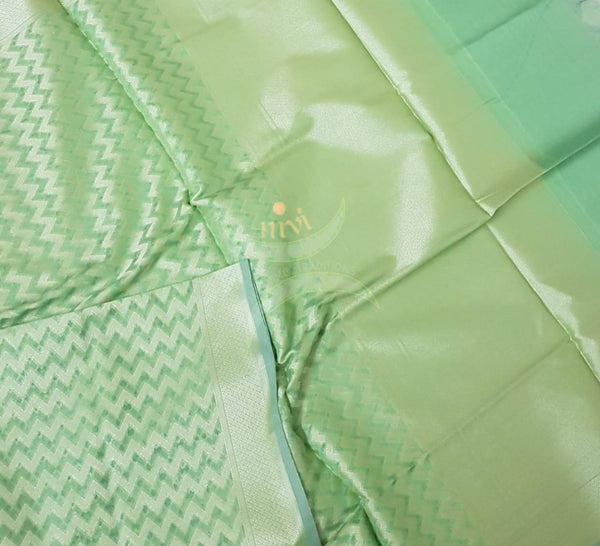 Pista green  chenderi benaras brocade duppata with all over jacquard weaving.