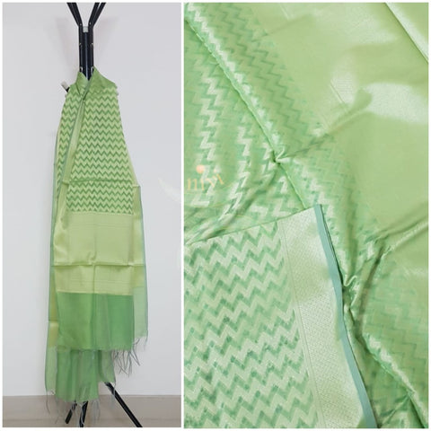 Pista green  chenderi benaras brocade duppata with all over jacquard weaving.