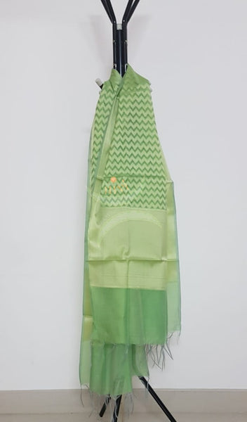 Pista green  chenderi benaras brocade duppata with all over jacquard weaving.