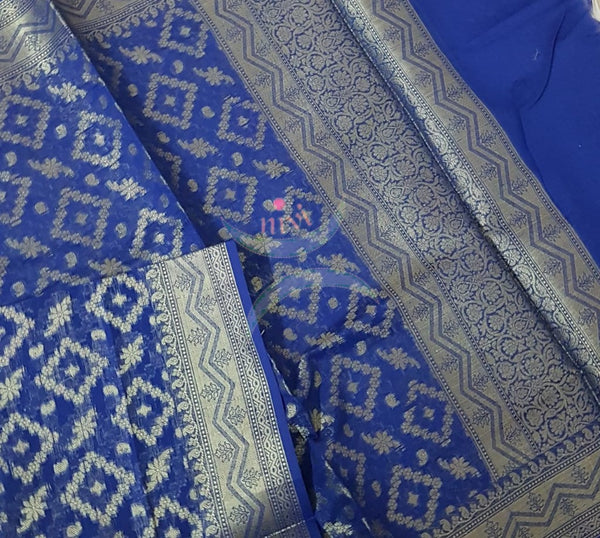 Royal blue chenderi  benaras brocade duppata with all over jacquard weaving.