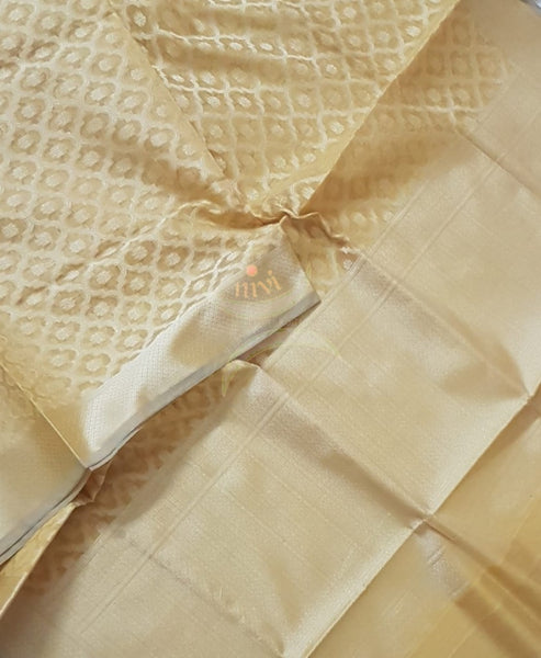 Golden yellow chenderi  benaras brocade duppata with all over jacquard weaving.