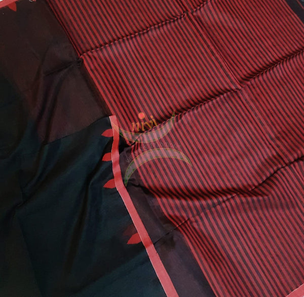 Black bengal cotton handloom with red border and pallu