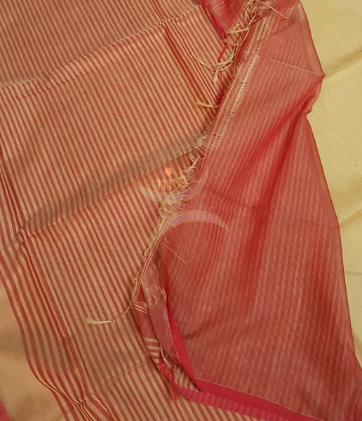 Beige bengal cotton handloom with red border and pallu