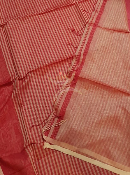 Red bengal cotton handloom with beige  border and pallu