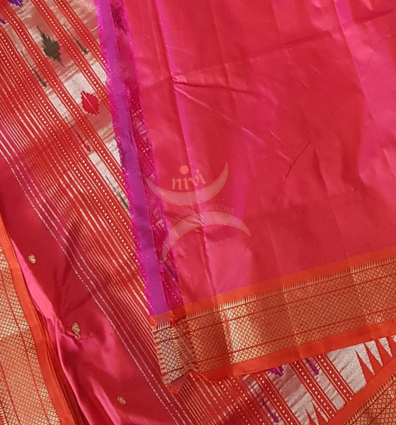 Pink shot orange pure silk handloom paithani