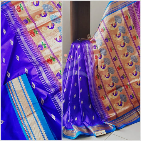 Blue shot purple pure silk handloom paithani