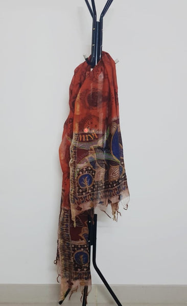 Orange handloom chanderi kalamkari dupatta