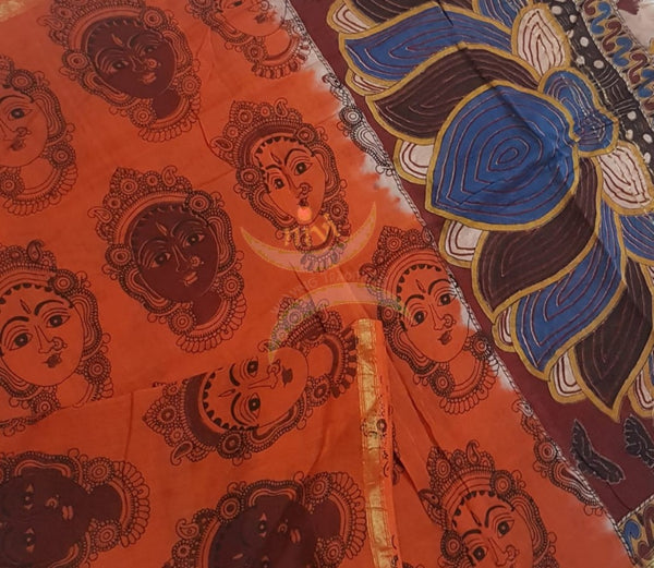 Orange handloom chanderi kalamkari dupatta