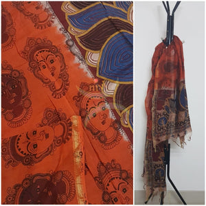 Orange handloom chanderi kalamkari dupatta