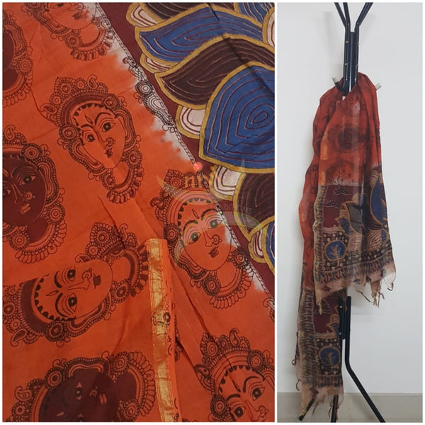 Orange handloom chanderi kalamkari dupatta