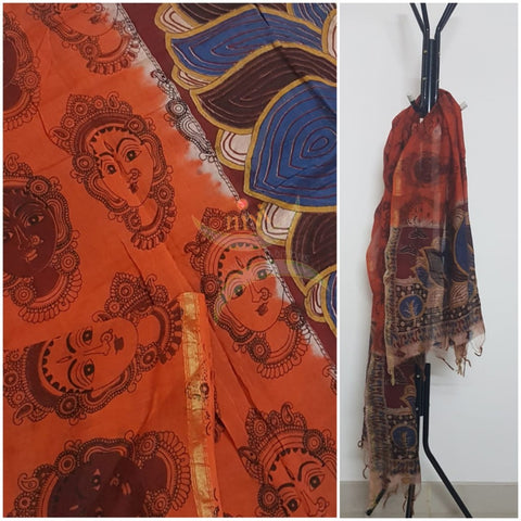 Orange handloom chanderi kalamkari dupatta