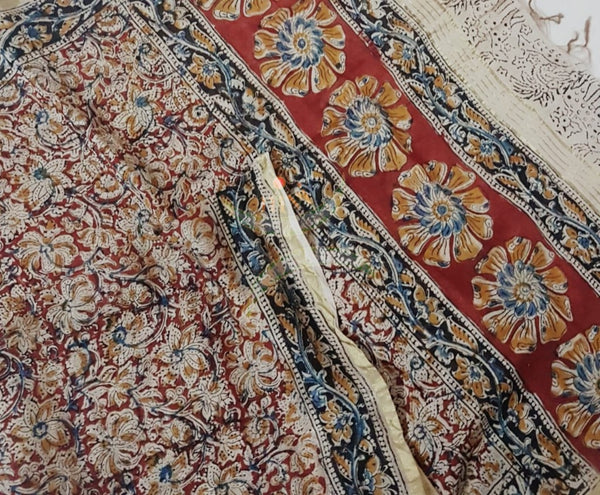 Red handloom chanderi kalamkari dupatta
