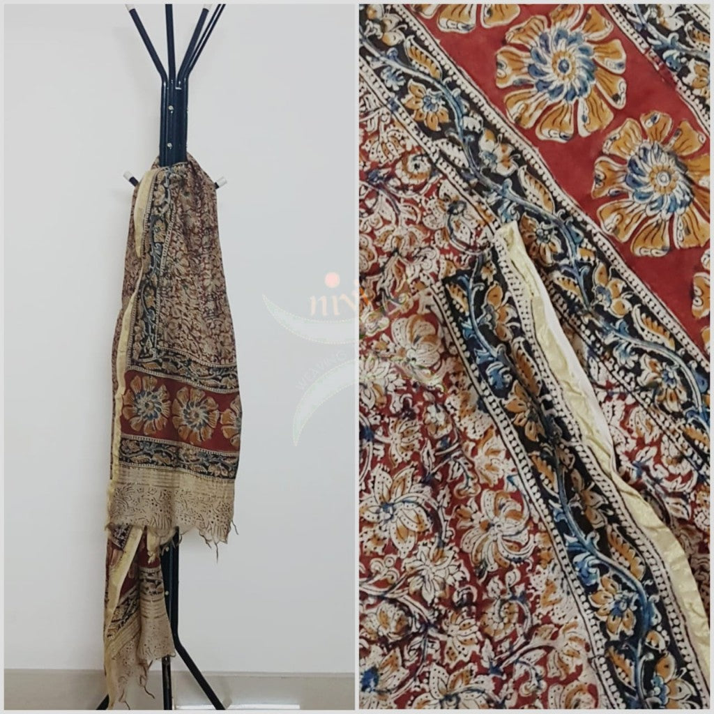 Red handloom chanderi kalamkari dupatta